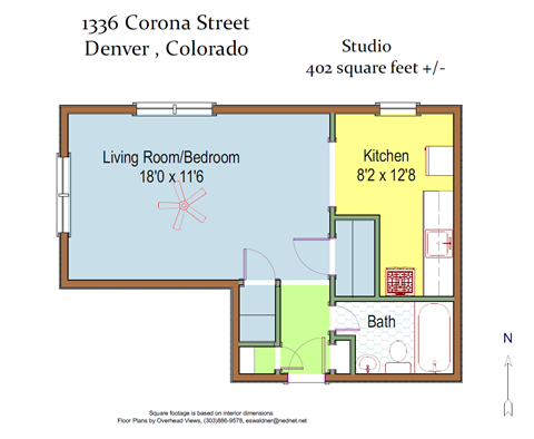 Floor plan for studio, 1 bath, 300 sqft